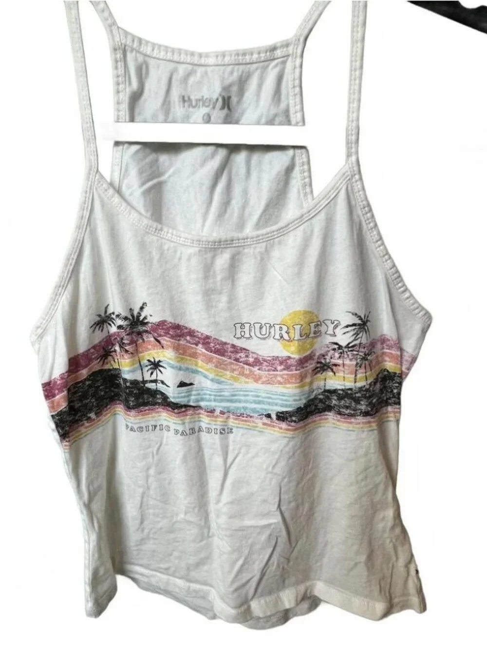 White, Tank Top With Ocean Design